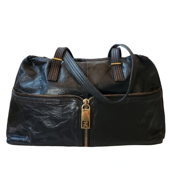 Fendi Black Napa Leather Top Handle Vintage Satchel Shoulder Bag - Picture 1 of 16